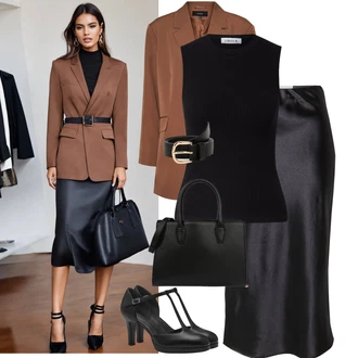 Elegantne kombinacije Matični ured sa Crna Ležerni Remen/Kožni Remen/Široki Pojas/Klasični Remeni/Ženski Opasak bez Kopče About You "Elegantan izgled"Look: Matični ured, Novogodišnja noć, Festival, Koncer, Škola