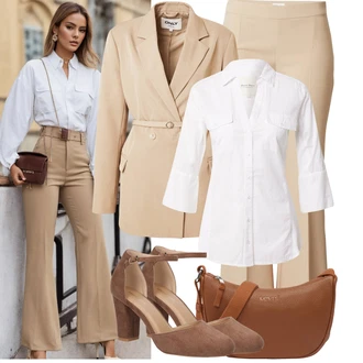 Outfit s Bílá/Tmavě modrá Halenka S 3/4 Rukávem/Tunikové Tričko/Lněná Halenka/Carmen Blůza/Blůza s knoflíčkem Part Two "Elegantní vzhled"