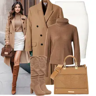 Outfit s Bílá/Krémová/Khaki Moderní Sukně/Sukně S Délkou Ke Kolenům/Midi Sukně/Elastická Sukně/Pletená sukně/Koktejlová Sukně/Tužková sukně/Sukně do Délky Lýtka Kaffe "Elegantní vzhled"