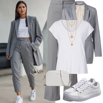 Matirka neveste outfit mit Siva/Svetlo siva Hlače Poslovna Hlača/Obleka Hlača Trendyol "Elegantna Oblačila Sproščeno"