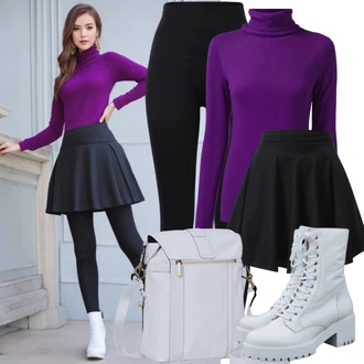 Poletje outfit mit Črna/Bela Pajkice Lack Pajkica/Oblikovana Pajkica/Neprosojna Pajkica/Podložena Pajkica/Pletena Pajkica/Treggings/Usnjena Jakna/Pajkice z Visokim Pasom/Leginge v Videzu Usnja/Gym Pajkice/Športna Pajkica/Termo Hlača edoti "Elegantna obleka z zimsko krilo in legicami"