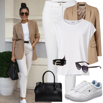 Elegantní outfity s Krémová/Oranžová/Bílá Úzká Teniska/Nízká Teniska/Kožené Tenisky Tommy Hilfiger "Elegantní letištní outfit"