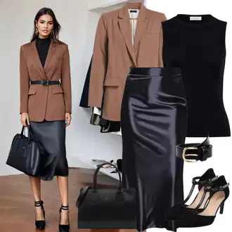 Elegantní outfity Matriční úřad s Černá Krátká Sukně/Tenisová Sukně/Unisex Sukně/Zavinovací Sukně weekday "Elegantní narozeninový outfit"Look: Bar, Koncert, Škola, Zvláštní příležitosti, Matriční úřad