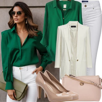 Chic outfity Svátost oltářní s Šedá/Bílá/Krémová Boyfriend Sako/Oversize Sako Mango "Elegantní outfit pro 30. narozeniny"Look: Bar, Křest, Svátost oltářní, Koncert, Den matek, Škola