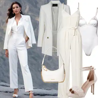 Elegantan Outfit sa Bijela/Smeđa/Ljubičasta/Krem Sako Jakna/Dvoredni Sako/Sakoi za Bluzu/Kožna jakna za muškarce/Kratki Sako/Elegantni Sako/Kožna jakna za muškarce/Sako od smokinga/Boyfriend Sako Trendyol "Elegantni outfit s blazerom i vjenčanicom za vjenčanje"Look: Ured, Šik, Chic, Elegantan, Poslovni, Old Money, Pametno ležerno, klasický, Egirl, Burleska, Seksi