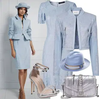 Outfity pro operu Pohřeb s Světle modrá Pokrývka hlavy/Snapback Čepice GANT "Elegantní Outfit s večerními šaty pro svatební hosty a bundami"Look: Banka, Den na pláži, Pohřeb, Nový Rok