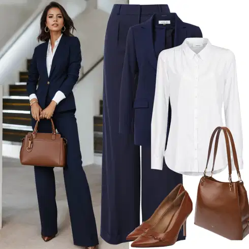 Kombinace Tmavě modrá Culotte Kalhoty/3/4 Kalhoty/Mušelínové kalhoty/Business Kalhoty/Obleková Kalhoty/Široká Kalhoty/Marlene Kalhoty Monari