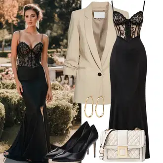 Elegantní outfity Matriční úřad s Černá Lodička s vysokým nártem/Pohodlná lodička/Bota Na Podpatku/Lodička na Vysokém Podpatku About You, Černá Slavnostní Šaty Dlouhé/Dlouhé Šaty/Gotické Šaty/Maxi Šaty/Empire šaty/Šaty Bez Rukávů kraimod "Elegantní večerní styl"Look: Koncert, Škola, Zvláštní příležitosti, Divadlo, Matriční úřad, 30. narozeniny, 18. narozeniny, Bar, Narozeniny, Promoce, 50. narozeniny, Ples, Galavečer