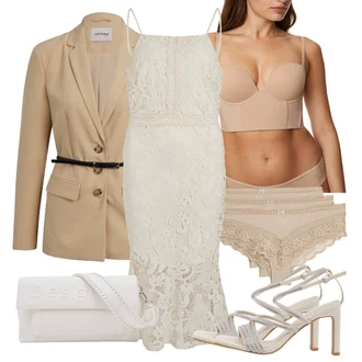 Outfit s Bílá/Hnědá/Zelená/Béžová/Khaki/Stříbrný Sandál Na Podpatku/Sandál s podpatkem/Sandál se třpytkami/Svatební Bota/Lodička S Páskem/Páskový Sandál/Svatební bota/Přezková bota orsay "Elegantní vzhled"