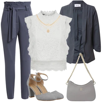 Outfity pro práci s Šedá/Bílá/Krémová Halenka a Tunika Tunika/Tričko & Top Móda Pro Plnoštíhlé/Halenka Móda Pro Plnoštíhlou/Pletenina veľkej veľkosti Only "Módní jarní outfit"