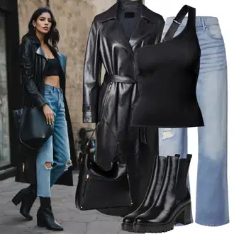 Cool outfity Móda pro plnoštíhlé s Černá Jednoduchý top/Košile s dlouhým rukávem/Dlouhá košile/Roláková Košile Vila "Festivalový outfit z 90. let"