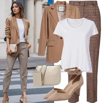 Outfity pro matriční úřad Podzim s Hnědá/Fialová/Béžová Karierte Kalhoty/Mušelínové kalhoty/Flanelová Kalhoty/Tvídová Kalhoty Only "Firemní outfit pro pohovor"