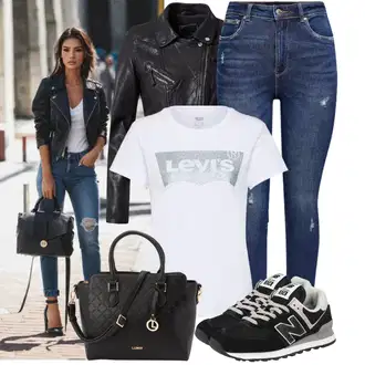 Outfit s Černá/Šedá Kožené Bund Bunda z Umělé Kůže/Kožená vintage bunda/Motorkářská bunda/Motorkářské Bund/Kožené Bund Oakwood "Jedinečný volnočasový outfit"