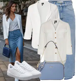 A-kroj Outfit sa Svjetloplava/Plava Kratke hlače velike veličine/Haljina Veći Broj JdY "Outfit za slobodno vrijeme"Look: Stil, Rap, Prevelik, A-kroj, 90-ich, Old Money, Vintage, Transparentan