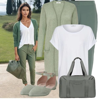 Outfit s Světle Zelená/Zelená/Tmavě Zelená Pletenina veľkej veľkosti/Halenka a Tunika Tunika/Kabát JdY "Jarní outfit"