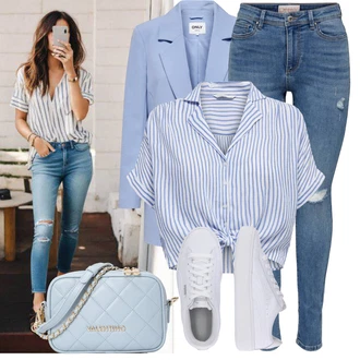 S Mašlí Outfit s Lilové barvy/Světle modrá/Modrá/Tmavě modrá Halenka a Tunika/Halenka Móda Pro Plnoštíhlou Only "Lehký outfit"