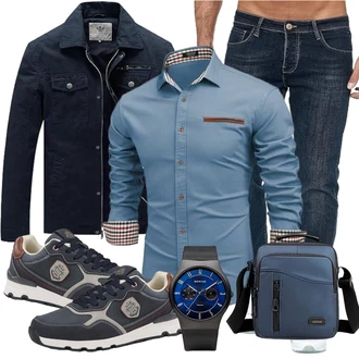 Outfit mit HellBlau/Blau/Grau Casual Top/T-Shirt mit 3/4-Ärmel/Langarm-Shirt/Hemdoberteil/Hemdbluse/Businesshemd/Casual Hemd/Business Hemd COOFANDY "Freizeit Outfits"