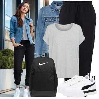 Midi Outfit s Černá/Tmavě šedá/Šedá Pánská taška/Taška do tělocvičny/Mini batoh/Sportovní taška Nike "Jarní outfit"