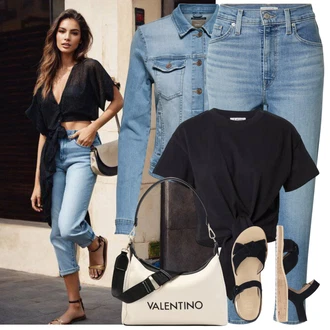 Cool Outfit s Světle modrá/Modrá Krátké Džínové Bundičky/Vintage Bund/Džínové Bund Only "Módní jarní outfit"Look: Cool, Krásný, Vintage, Western, Pracovní oděvy, Retro