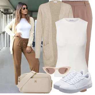 Outfit s Šedá/Hnědá/Béžová/Khaki/Fialová Plisovaná kalhoty/7/8 Kalhoty/Kalhoty se Štěrbinou/Navlékací Kalhoty/Kalhoty s Vysokým Pasem/Business Kalhoty/Úzká Kalhoty/Boyfriend Kalhoty/Kalhoty s nášivkou uprostřed/Obleková Kalhoty/Mrkvová Kalhoty/Mušelínové kalhoty Vila "Ležérní Outfity"
