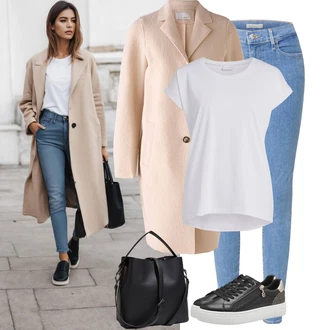 Outfit s Černá/Béžová Teniska se Třpytkami/Úzká Teniska/Kožené Tenisky/Teniska s dírkovaným vzorem/Nízká Teniska/Tenisky s Bočním Zipem/Teniska na platformě Tamaris "Stylový look na jaro"