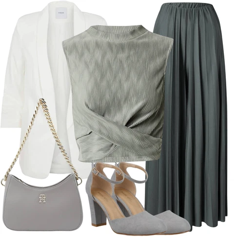 Kombinace Tmavě šedá/Tmavě Zelená/Šedá/Zelená Palazzo Kalhoty/Plisovaná Kalhoty/Plisovaná kalhoty/Slinky Kalhoty/Široká Kalhoty guido maria kretschmer women