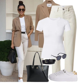 Outfit s Khaki/Béžová Zkrácené Džíny/Girlfriend Džíny/Zužující se Džíny/Mom Jean/Dad Džíny/High Waist Džínové Kalhoty Armedangels "Večerní outfit"