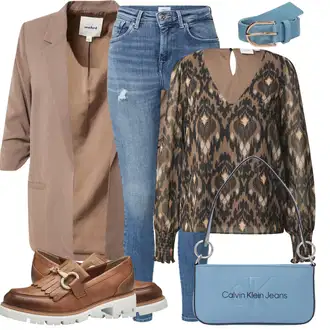 Outfit sa Smeđa/Bež/Tamnosmeđa Trotteur/Mokasinke s platformom/kožena cipela/Loafer Cipela MARCO TOZZI "Proljetni outfit"