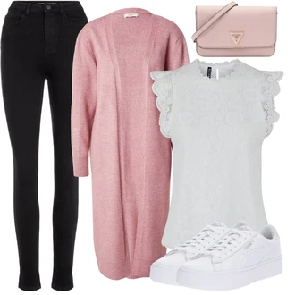 Babydoll Outfit s Šedá/Krémová/Stříbrný/Bílá Halenka a Tunika/Tričko & Top Móda Pro Plnoštíhlé/Halenka Móda Pro Plnoštíhlou Pieces "Jarní outfit"Look: Styl, Lehký, Babydoll, Egirl, Krásný, Měkká dívka