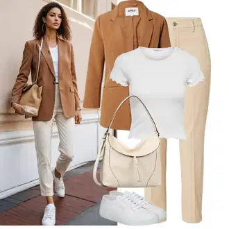 Outfit s Šedá/Bílá/Růžová/Krémová/Fialová/Stříbrný Jednoduchý top/Zkrácený Top/Krátký Top/Pletené tričko/Síťované tričko/Tričko s krátkým rukávem/Krátký top/Mužské běžecké boty Only "Klasický jarní outfit"