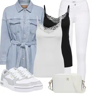 Moderní Outfit s Bílá/Hnědá/Černá Džín s Širokou Nohavicí/Dámské Džíny s Délkou 7/8/Zvonové Džíny/Zkrácené Džíny/Formální Košile/Džíny Culottes/Plisované Džíny Only "Jarní outfit"Look: Styl, Cool, Francouzské, Italský, Námořní, Moderní, Mom, Krásný, Španělské, Western, Old Money, 70tá léta