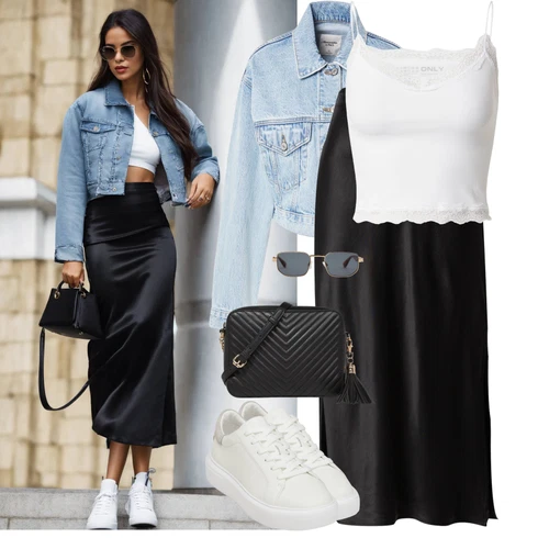 Kombinace Nový Rok Černá Midi Sukně/Kožená Sukně/Sukně do Délky Lýtka/Sukně z umělé kůže/Koktejlová Sukně/Moderní Sukně/Dlouhá Sukně/Křesťanská Sukně/Maxi sukně A Lot LessLook: Bar, 30. narozeniny, 40. narozeniny, 50. narozeniny, 60. narozeniny, Koncert, Firemní večírek, Nový Rok, Zvláštní příležitosti, Divadlo, Matriční úřad, Narozeniny