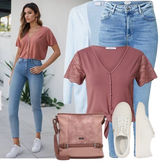 Outfit sa Krem/Svjetloplava/Bijela Platnena Tenisica/Niska Tenisica/Ljetna Tenisica/Rupičasta Tenisica/Teddy Tenisica/Tanka Tenisica/Kožna Tenisica/Vintage Tenisica Polo Ralph Lauren "Outfit za proljeće"