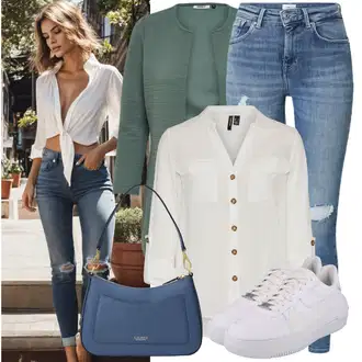 Outfit s Tyrkysový/Zelená/Khaki Pletenina veľkej veľkosti/Tunika/Kabát/Kalhoty Veľké Veľkosti Only "Stylový look na jaro"