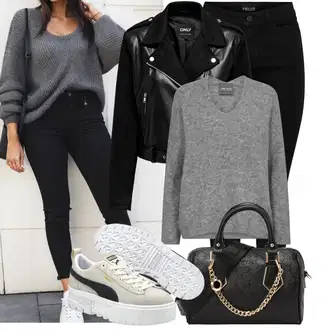 Zakrpe Outfit sa Crna Kožna Jakna/Kratka Jakna/Jakna od Umjetne Kože/Crop Jakna/Motociklistička jakna/Bajkerska Jakna Only "Proljetni outfit"