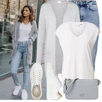 Outfit s Krémová/Bílá/Hnědá/Béžová Teniska Letní Tenisky/Úzká Teniska/Kožené Tenisky/Teniska teddy/Nízká Teniska/Teniska na platformě BOGNER "Stylový look na jaro"