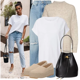 Outfit s Béžová/Khaki Espadrilka na Podpatku/Espadrille pantofle/Nízká bota na podpatku TOMS "Stylový look na jaro"