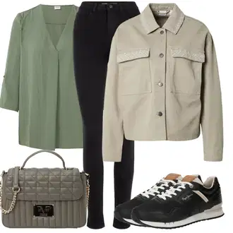 Prevelik Outfit sa Zeleno/Tamnozelena/Svjetlozelena Majica Ležerna košulja/Košulja od muslina JdY "Proljetni outfit"Look: Lagano, Stil, Prevelik, Sveučilišna, Radna odjeća, Mom, Vatrogasici, Talijanski