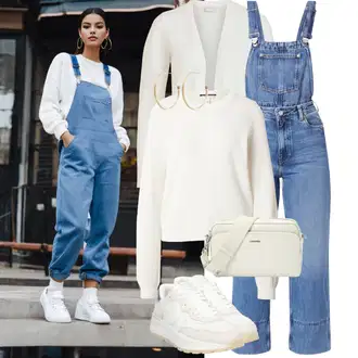 Outfit s Krémová/Bílá/Béžová Vintage Teniska/Teniska teddy/Kožené Tenisky/Nízká Teniska/Úzká Teniska/Teniska na platformě Marc O'Polo "Outfity na volný čas"