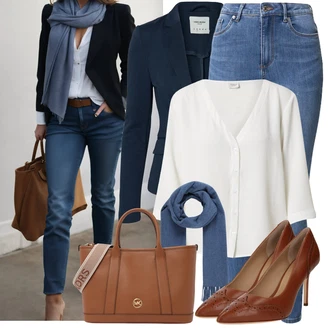 Outfit s Tmavě modrá/Šedá/Modrá/Světle modrá Drykorn "Stylový look na jaro"