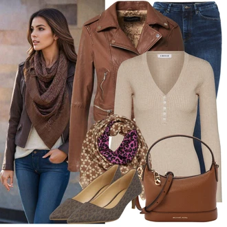 Outfit s Hnědá/Oranžová/Tmavě Hnědá Kožené Bund Bunda z Umělé Kůže/Motorkářská bunda/Kožené Bund/Motorkářské Bund/Kožená vintage bunda Oakwood "Stylový look na jaro"