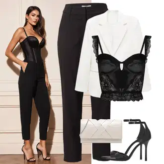 Outfit s Bílá Smokingové sako/Blejzrové Bund/Boucle Blazer/Elegantní Sako/Boyfriend Sako/Kožená Pánská Bund/Kožená bunda pro muže/Oversize Sako/Bavlněný Sako/Krátké Sako Mango "Perfektní na večírky"