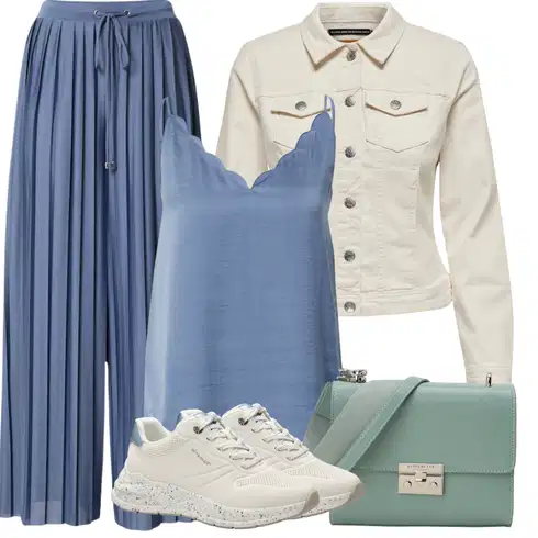 Kombinace Modrá/Šedá/Světle modrá Široká Kalhoty/Culotte Kalhoty/Palazzo Kalhoty/Plisovaná Kalhoty/Plisovaná kalhoty About You kombinovat s Hnědá/Béžová/Oranžová/Bílá/Khaki Jarní Bunda/Manšestrová Bunda/Košilová Bunda/Džínové Bund/Krátký Bund/Krátké Džínové Bundičky/Vintage Bund/Letní Bund Only