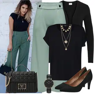 Djeveruša Outfit sa Svjetloplava/Zeleno/Svjetlozelena Hlače Visokog Struka/Lepršave Hlača/Široka Hlača/Culotte Hlačice/Hlače s Prorezom/Hlače od muslina/Slinky Hlača/Marlene Hlača JdY "Outfit za proljeće"