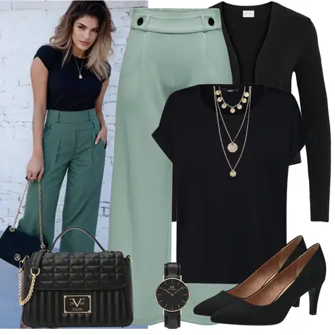 Kombinace Zelená/Světle modrá/Světle Zelená Palazzo Kalhoty/Culotte Kalhoty/Kalhoty s Vysokým Pasem/Slinky Kalhoty/Mušelínové kalhoty/Rozšířená Kalhoty/Marlene Kalhoty/Kalhoty se Štěrbinou JdY