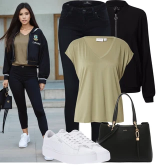 Sportovní Outfit s Tmavě modrá/Fialová/Bílá Kožená bunda/Džíny s Rozparkem/Slim Fit Džíny/Push up Džín/Kožené Boty/Džíny s Nízkým Sedem/Kožená Pánská Bund LTB "Jarní outfit"Look: Styl, Ležérní, Cool, Egirl, Francouzské, Moderní, Krásný, Bezešvé, Sportovní