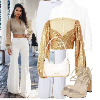 Outfity pro zábavu s Bílá/Krémová Zvonová Kalhoty/Rozšířená Kalhoty/Kalhoty se Štěrbinou/Zvonové Legíny/Rozšířené legíny/Kalhoty Bootcut shyx "Outfit na party"