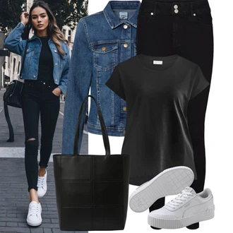 Outfit sa Plava/Tamnoplava/Svjetloplava Kratka Traper Jakna/Vintage Jakna/Traper Jakna Only "Proljetni outfit"