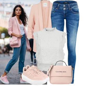 Bez rukávů Outfit s Šedá/Bílá/Krémová Halenka a Tunika Tunika/Tričko & Top Móda Pro Plnoštíhlé/Halenka Móda Pro Plnoštíhlou/Pletenina veľkej veľkosti Only "Stylový look na jaro"