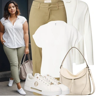 Outfit s Bílá/Krémová Tričko & Top Móda Pro Plnoštíhlé/Halenka Móda Pro Plnoštíhlou/Halenka a Tunika Tunika JdY "Jarní outfit"